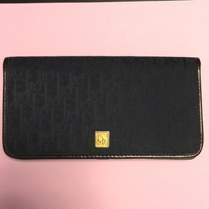 Dior Navy Monogram Continental Wallet with Gold Tone Logo